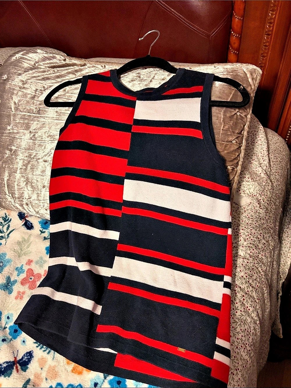 Tommy Hilfiger Colorblock Striped Knit Tank Top Blue & Red Small